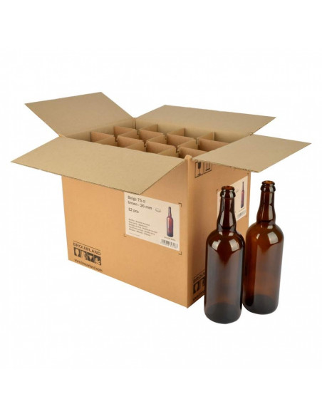 Brasser sa propre bière : Bouteille de bière Belge 75 cl, brune, couronne 26 mm, boîte 12 pcs - 017.494.6