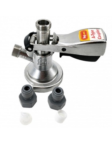 Brasser sa propre bière : Tête Coupleur de type A – inox – comprend 2 raccords Duotight - KL06903