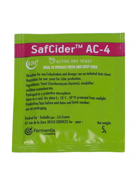 Brasser sa propre bière : SafCider™ AC-4 - 5 gr - AC-4 Brasser sa propre bière : SafCider™ AC-4 - 5 gr - AC-4