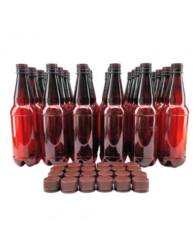 Brasser sa propre bière : 24 bouteilles PET de 500 ml, couleur brun ambré, avec bouchon à vis - KL19866