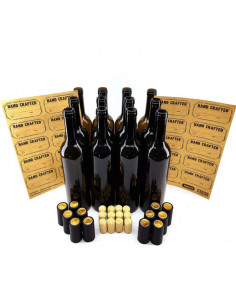 Brasser sa propre bière : 12 bouteilles de vin de 750 ml - Bouchons en liège, manchons thermo-rétractables noirs et étiquette...