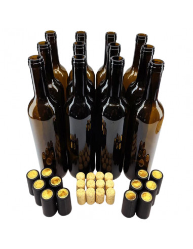 Brasser sa propre bière : 12 bouteilles de vin de 750 ml - Bouchons en liège, manchons thermo-rétractables noirs et étiquette...