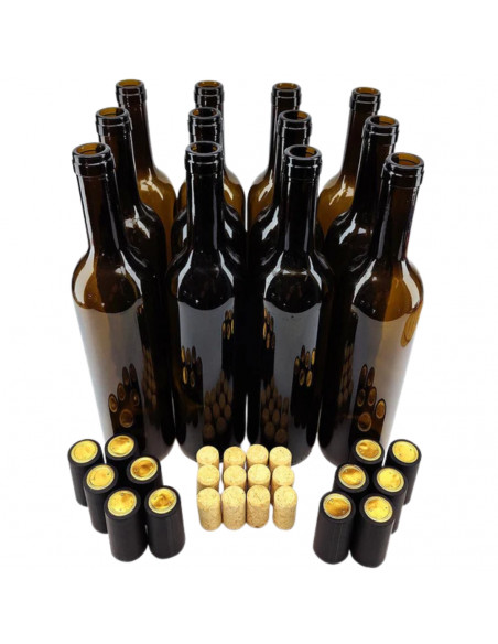 Brasser sa propre bière : 12 bouteilles de vin de 750 ml - Bouchons en liège, manchons thermo-rétractables noirs et étiquette...