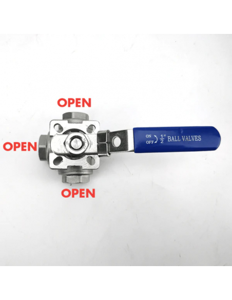 Brasser sa propre bière : Vanne à bille 3 voies à filetage 1/2" (inox 304) - Configuration à orifice en T - KL15882
