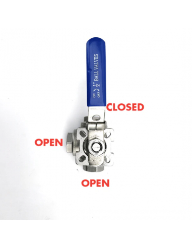 Brasser sa propre bière : Vanne à bille 3 voies à filetage 1/2" (inox 304) - Configuration à orifice en T - KL15882