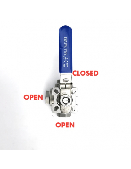 Brasser sa propre bière : Vanne à bille 3 voies à filetage 1/2" (inox 304) - Configuration à orifice en T - KL15882