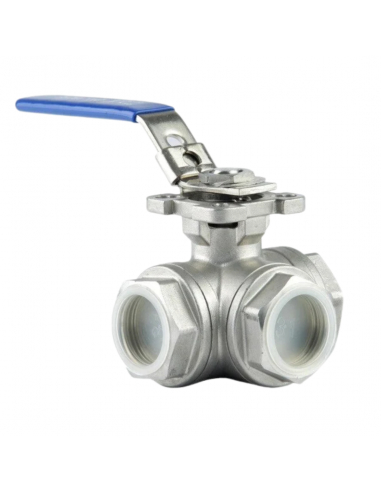 Brasser sa propre bière : Vanne à bille 3 voies à filetage 1/2" (inox 304) - Configuration à orifice en T - KL15882